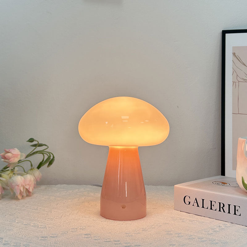 Contemporary Nordic Mushroom Glass USB LED Table Lamp for Bedroom