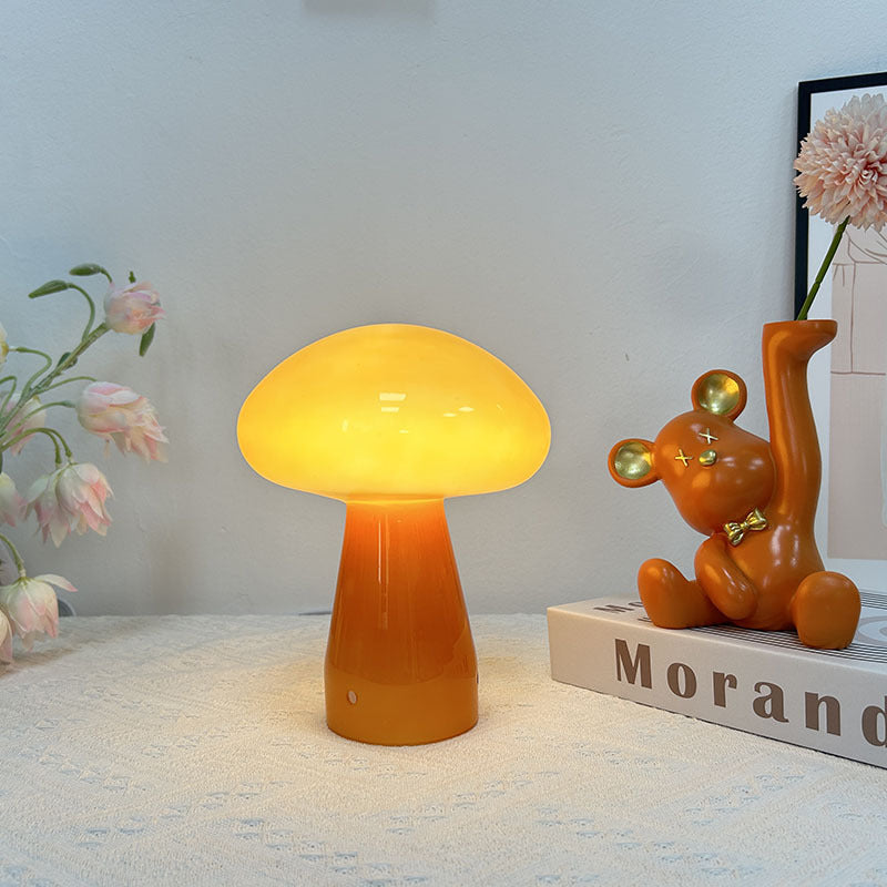 Contemporary Nordic Mushroom Glass USB LED Table Lamp for Bedroom