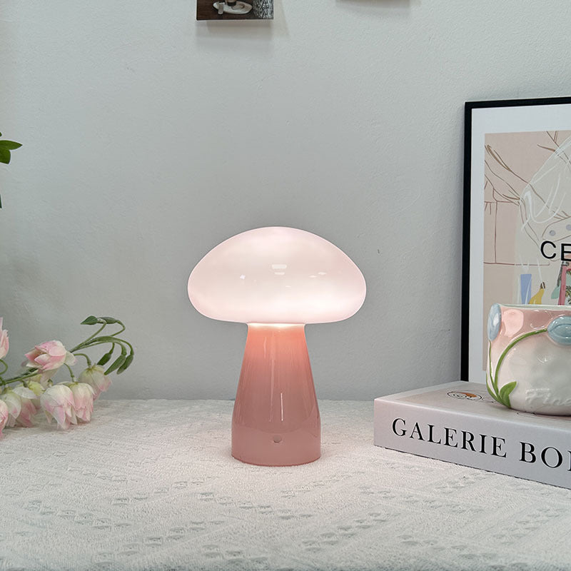 Contemporary Nordic Mushroom Shape Glass USB LED Table Lamp for Bedroom, Modern Night Light, Stylish Home Decor, Warm White Light Desk Lamp, Aesthetic Room Lighting, USB Powered Bedside Lamp, Unique Gift Idea for Teens and Adults
