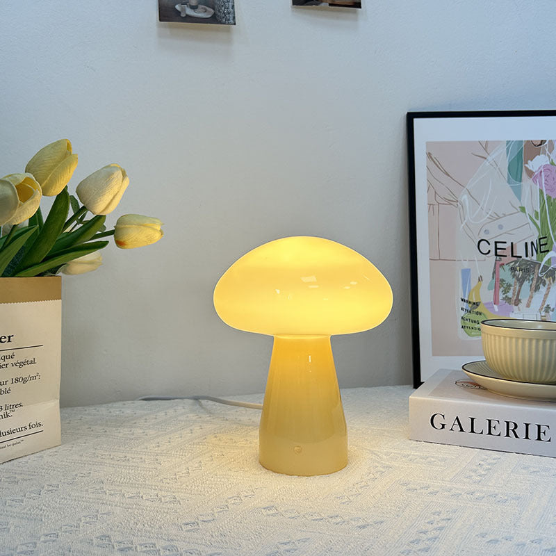 Contemporary Nordic Mushroom Shape Glass USB LED Table Lamp for Bedroom, Modern Night Light, Stylish Home Decor, Warm White Light Desk Lamp, Aesthetic Room Lighting, USB Powered Bedside Lamp, Unique Gift Idea for Teens and Adults