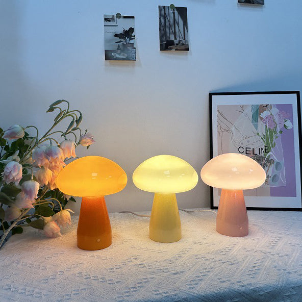 Contemporary Nordic Mushroom Shape Glass USB LED Table Lamp for Bedroom, Modern Night Light, Stylish Home Decor, Warm White Light Desk Lamp, Aesthetic Room Lighting, USB Powered Bedside Lamp, Unique Gift Idea for Teens and Adults