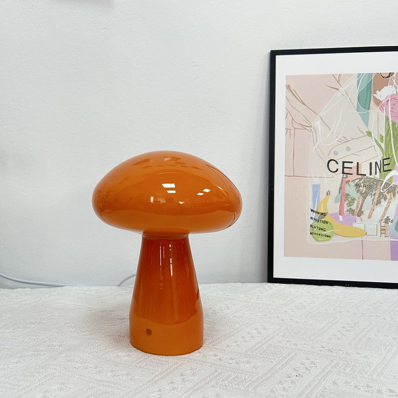 Contemporary Nordic Mushroom Shape Glass USB LED Table Lamp for Bedroom, Modern Night Light, Stylish Home Decor, Warm White Light Desk Lamp, Aesthetic Room Lighting, USB Powered Bedside Lamp, Unique Gift Idea for Teens and Adults