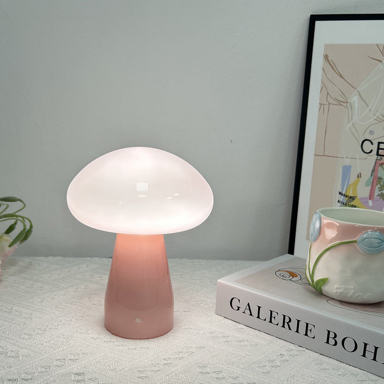 Contemporary Nordic Mushroom Glass USB LED Table Lamp for Bedroom