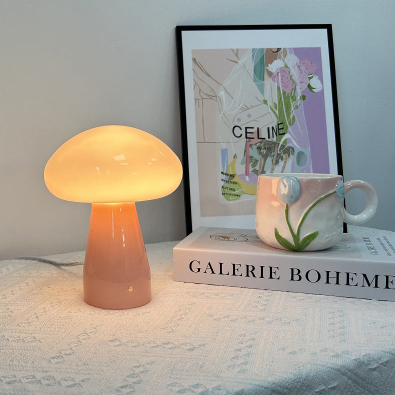 Contemporary Nordic Mushroom Shape Glass USB LED Table Lamp for Bedroom, Modern Night Light, Stylish Home Decor, Warm White Light Desk Lamp, Aesthetic Room Lighting, USB Powered Bedside Lamp, Unique Gift Idea for Teens and Adults