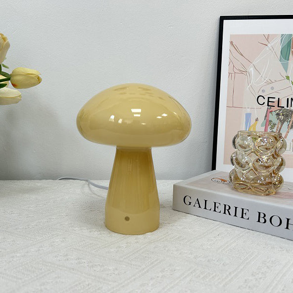 Contemporary Nordic Mushroom Shape Glass USB LED Table Lamp for Bedroom, Modern Night Light, Stylish Home Decor, Warm White Light Desk Lamp, Aesthetic Room Lighting, USB Powered Bedside Lamp, Unique Gift Idea for Teens and Adults