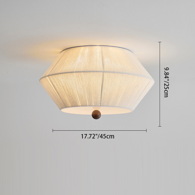 Traditional French Flying Saucer Hemp Rope Wood 3-Light Flush Mount Ceiling Light for Living Room