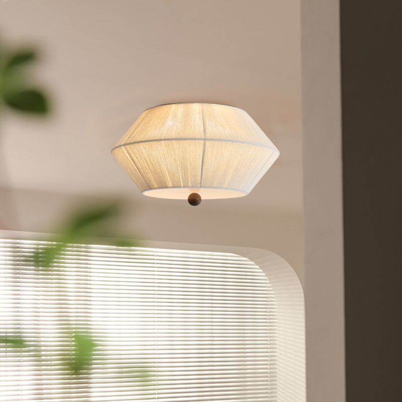 Traditional French Flying Saucer Hemp Rope Wood 3-Light Flush Mount Ceiling Light for Living Room