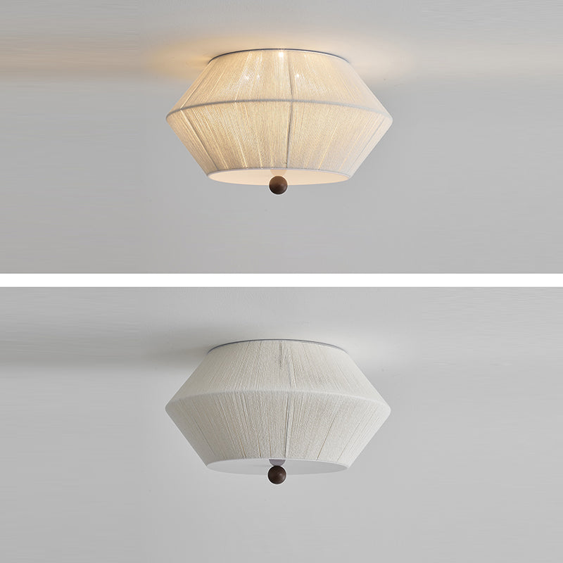 Traditional French Flying Saucer Hemp Rope Wood 3-Light Flush Mount Ceiling Light for Living Room