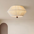 Traditional French Flying Saucer Hemp Rope Wood 3-Light Flush Mount Ceiling Light for Living Room