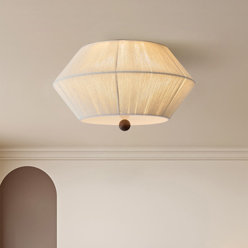 Traditional French Flying Saucer Hemp Rope Wood 3-Light Flush Mount Ceiling Light for Living Room