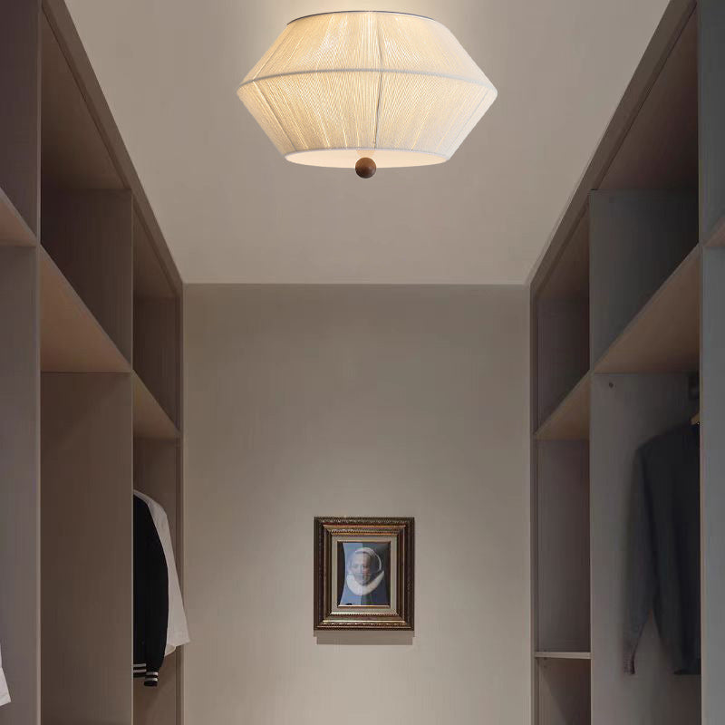 Traditional French Flying Saucer Hemp Rope Wood 3-Light Flush Mount Ceiling Light for Living Room