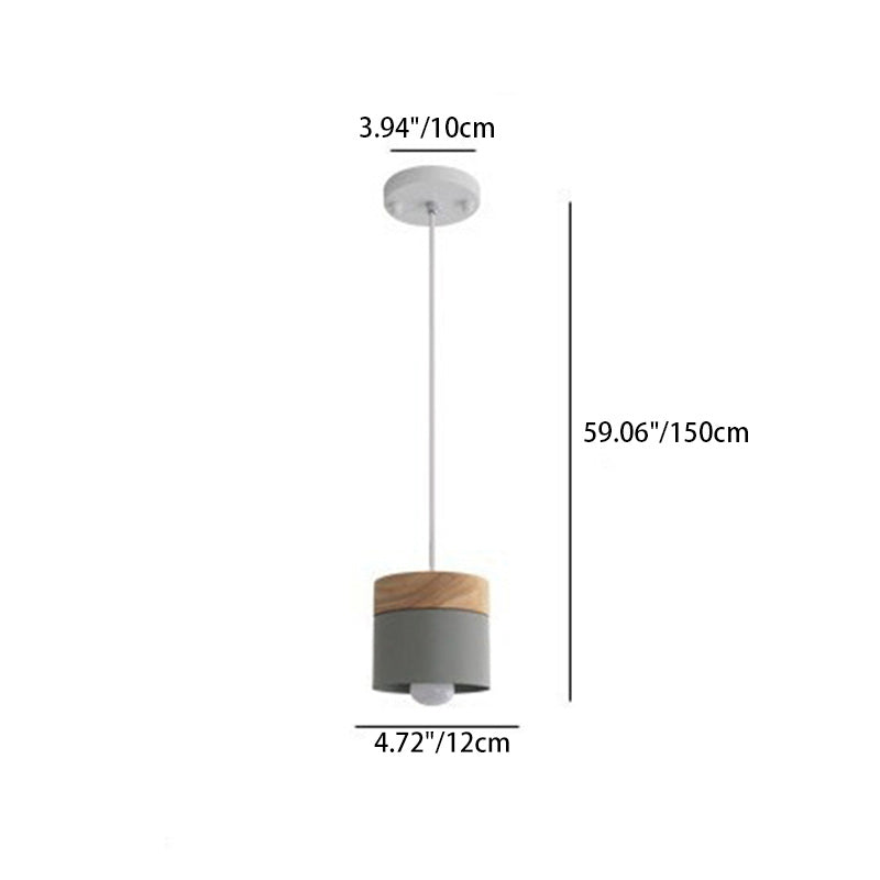 Modern Minimalist Wood Iron Pendant Light - Round Cylinder 1-Light Fixture for Living Room