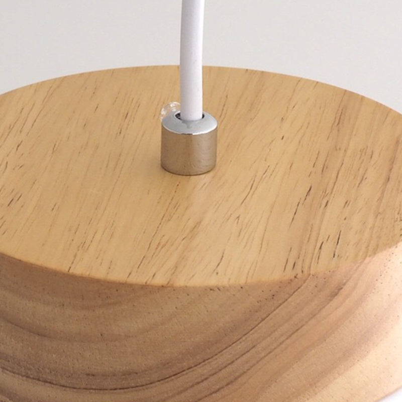 Modern Minimalist Wood Iron Pendant Light - Round Cylinder 1-Light Fixture for Living Room
