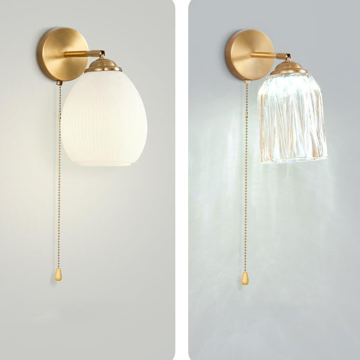 Traditional French Pull Switch Glass Shade Wall Sconce 1-Light Lamp