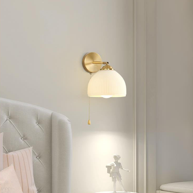 Traditional French Pull Switch Glass Shade Wall Sconce 1-Light Lamp