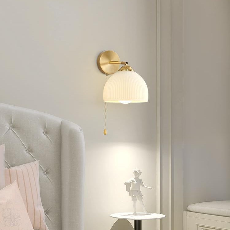 Traditional French Pull Switch Glass Shade Wall Sconce 1-Light Lamp