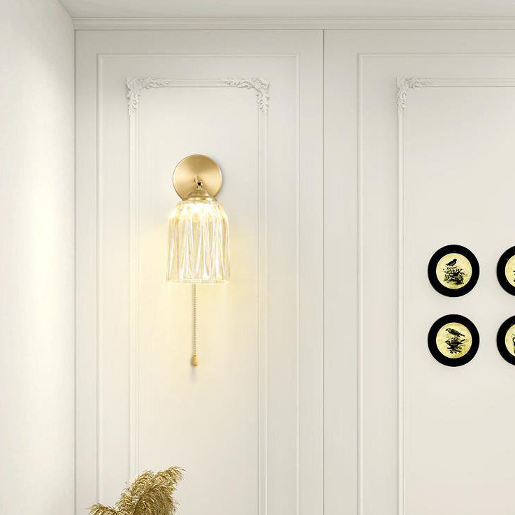 Traditional French Pull Switch Glass Shade Wall Sconce 1-Light Lamp
