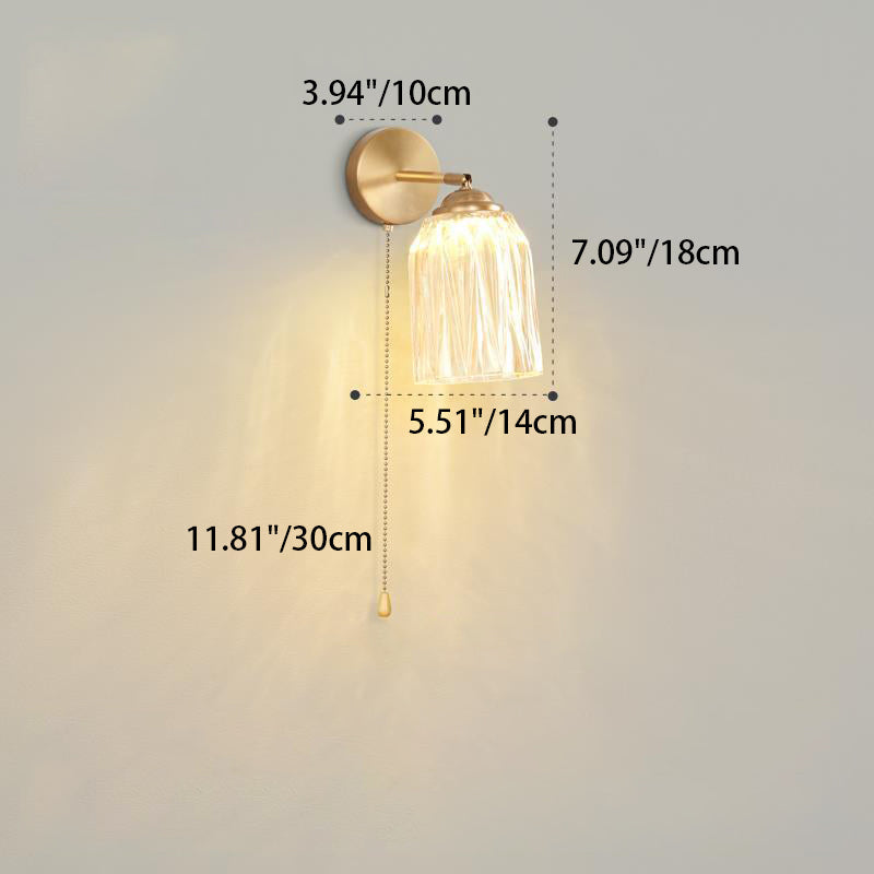 Traditional French Pull Switch Glass Shade Wall Sconce 1-Light Lamp