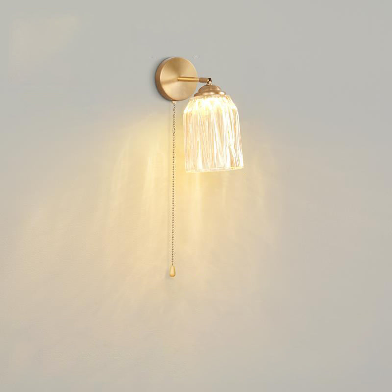 Traditional French Pull Switch Glass Shade Wall Sconce 1-Light Lamp