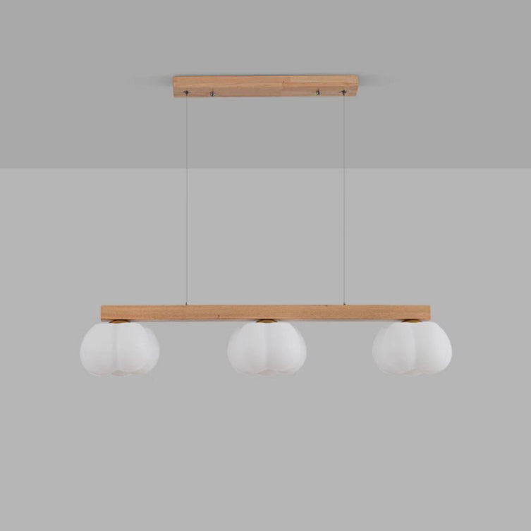 Nordic Linear Cotton Wood Chandelier 3/4-Light Island Pendant for Dining Room