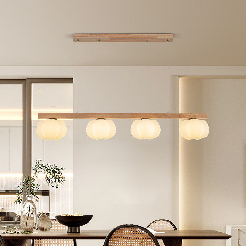 Nordic Linear Cotton Wood Chandelier 3/4-Light Island Pendant for Dining Room