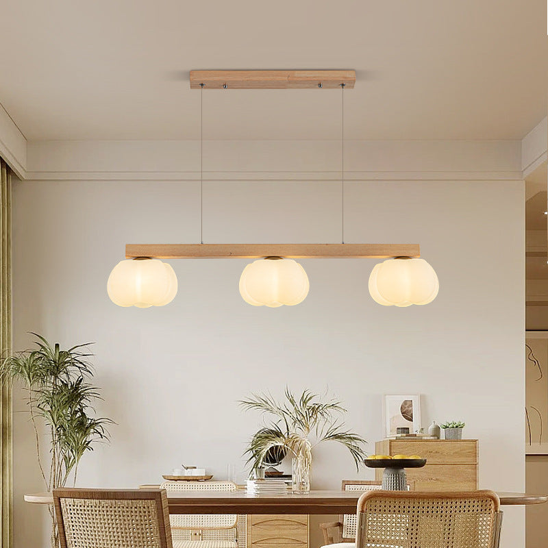 Nordic Linear Cotton Wood Chandelier 3/4-Light Island Pendant for Dining Room