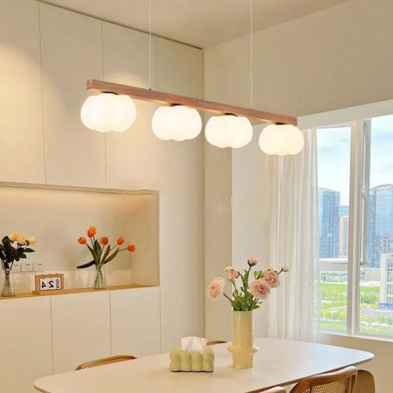 Nordic Linear Cotton Wood Chandelier 3/4-Light Island Pendant for Dining Room