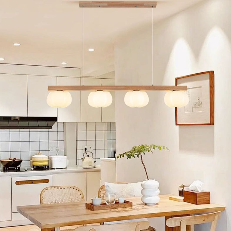Nordic Linear Cotton Wood Chandelier 3/4-Light Island Pendant for Dining Room