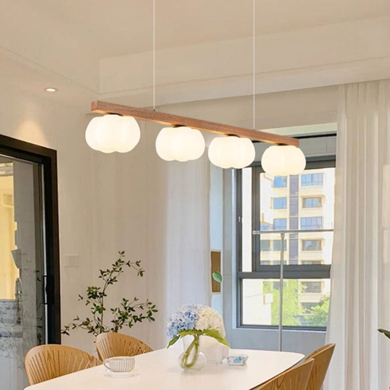Nordic Linear Cotton Wood Chandelier 3/4-Light Island Pendant for Dining Room