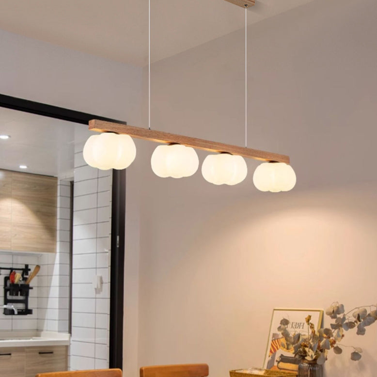 Nordic Linear Cotton Wood Chandelier 3/4-Light Island Pendant for Dining Room
