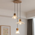 Contemporary Nordic 3-Light Conical Glass Chandelier with Hemp Rope and Wood for Living Room