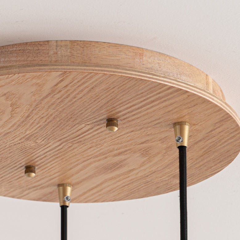 Contemporary Nordic 3-Light Conical Glass Chandelier with Hemp Rope and Wood for Living Room