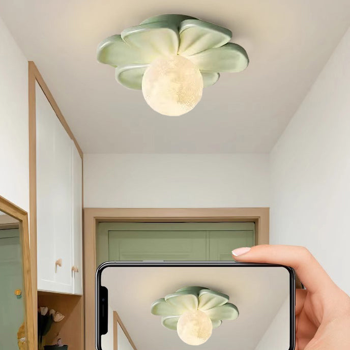 Contemporary Floral Cream Semi-Flush Mount Light for Hallway  

Elevate your hallway with this stunning contemporary cream floral ball semi-flush mount light. Crafted from durable iron and resin, its elegant design showcases a beautiful floral pattern, ad