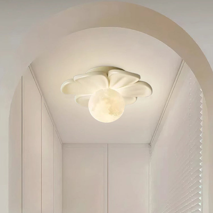 Contemporary Floral Cream Semi-Flush Mount Light for Hallway  

Elevate your hallway with this stunning contemporary cream floral ball semi-flush mount light. Crafted from durable iron and resin, its elegant design showcases a beautiful floral pattern, ad