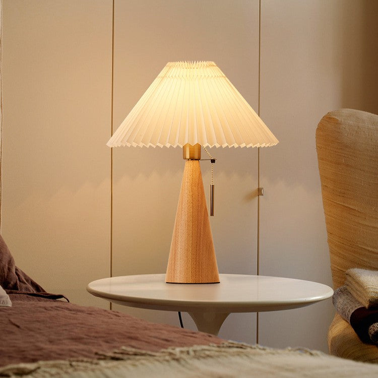 Contemporary Nordic Zipper Switch Pleated Drum Shape Fabric Iron 1-Light Table Lamp for Bedroom - Modern Table Lamp, Nordic Lamp Design, Bedroom Lighting, Pleated Fabric Shade Lamp, Iron Base Lamp, Stylish Home Decor, Unique Table Lighting Solutions, Acce
