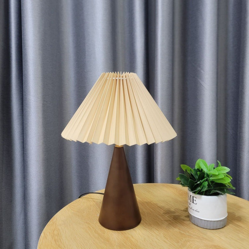 Contemporary Nordic Zipper Switch Pleated Drum Shape Fabric Iron 1-Light Table Lamp for Bedroom - Modern Table Lamp, Nordic Lamp Design, Bedroom Lighting, Pleated Fabric Shade Lamp, Iron Base Lamp, Stylish Home Decor, Unique Table Lighting Solutions, Acce