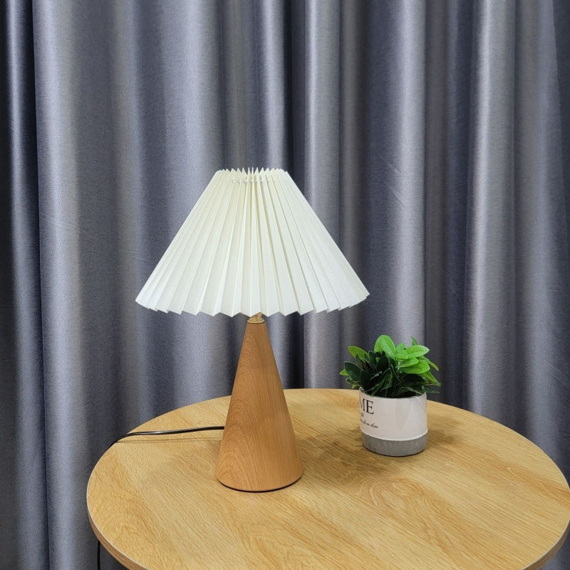 Contemporary Nordic Pleated Drum Shape Table Lamp - 1-Light Iron Fabric Bedroom Lamp