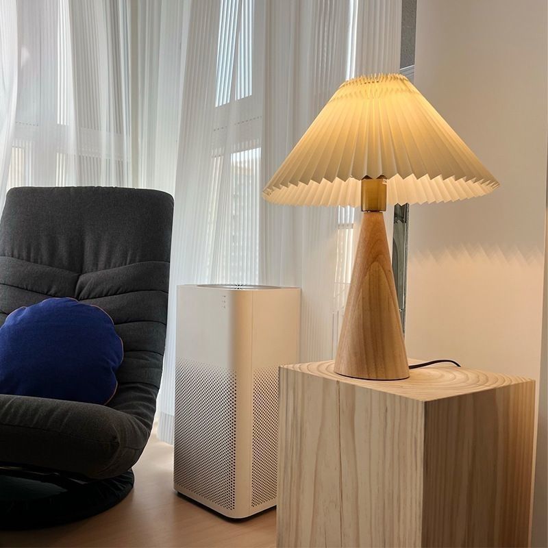 Contemporary Nordic Pleated Drum Shape Table Lamp - 1-Light Iron Fabric Bedroom Lamp