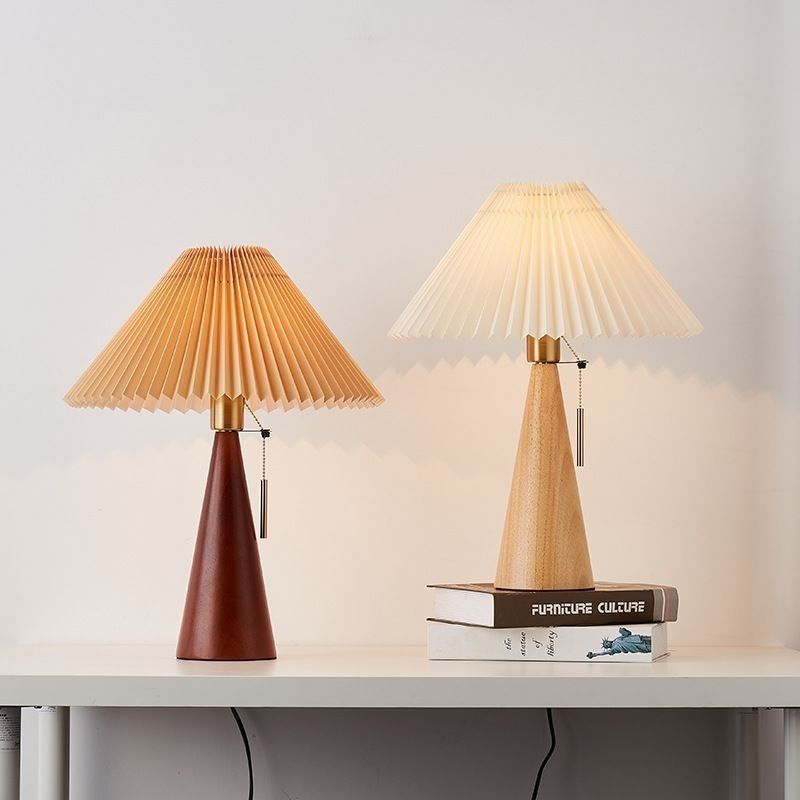 Contemporary Nordic Zipper Switch Pleated Drum Shape Fabric Iron 1-Light Table Lamp for Bedroom - Modern Table Lamp, Nordic Lamp Design, Bedroom Lighting, Pleated Fabric Shade Lamp, Iron Base Lamp, Stylish Home Decor, Unique Table Lighting Solutions, Acce