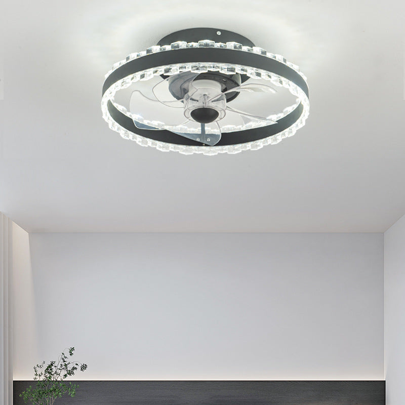 Contemporary Nordic LED Ceiling Fan Light - Round Aluminum Acrylic Design for Bedroom