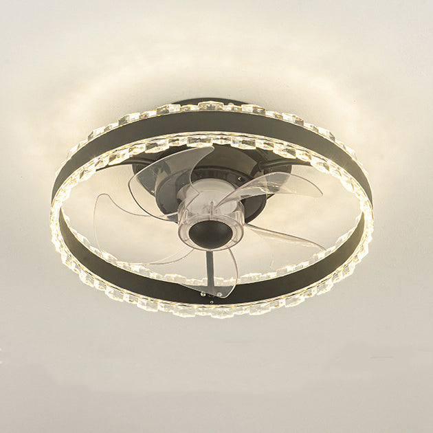 Contemporary Nordic LED Ceiling Fan Light - Round Aluminum Acrylic Design for Bedroom