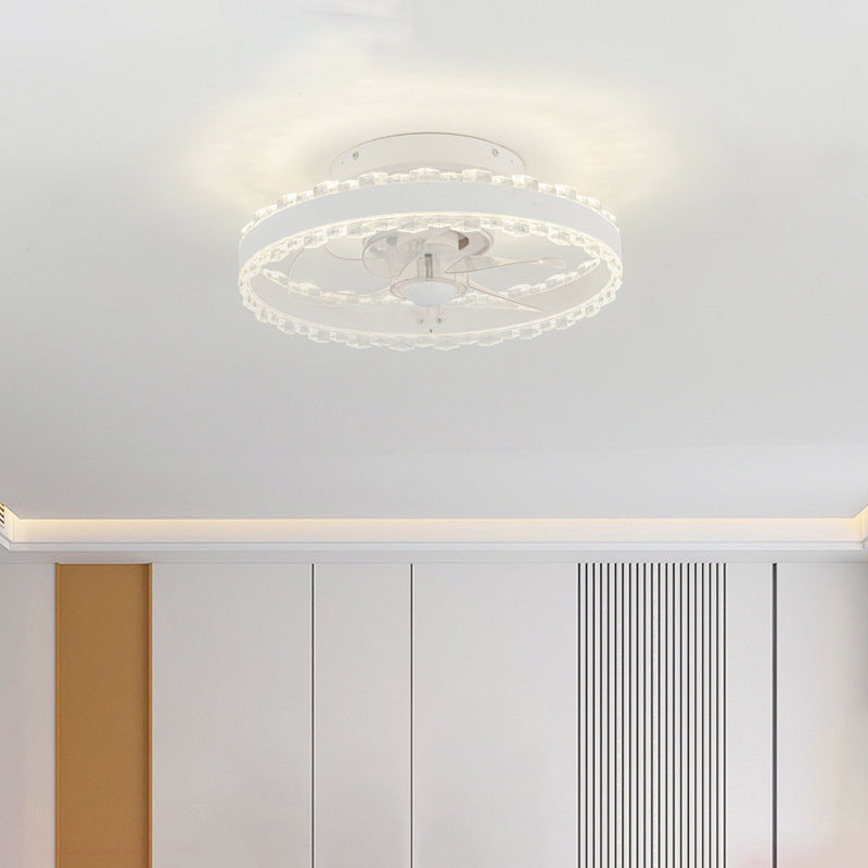Contemporary Nordic LED Ceiling Fan Light - Round Aluminum Acrylic Design for Bedroom