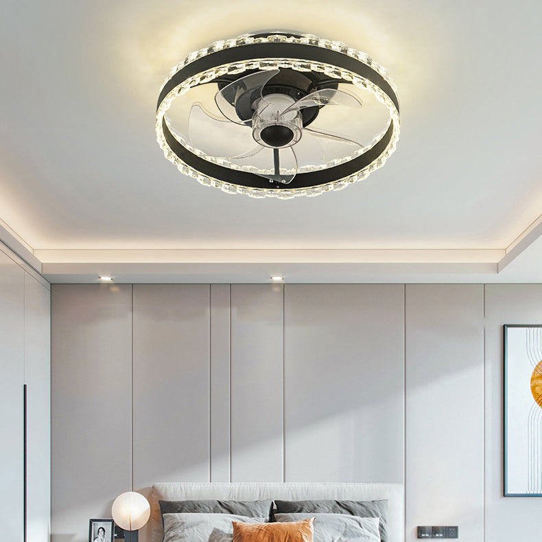 Contemporary Nordic LED Ceiling Fan Light - Round Aluminum Acrylic Design for Bedroom