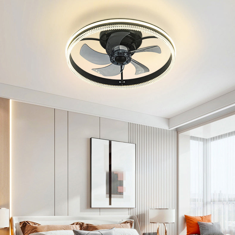 Contemporary Nordic LED Ceiling Fan Light - Round Aluminum Acrylic Design for Bedroom