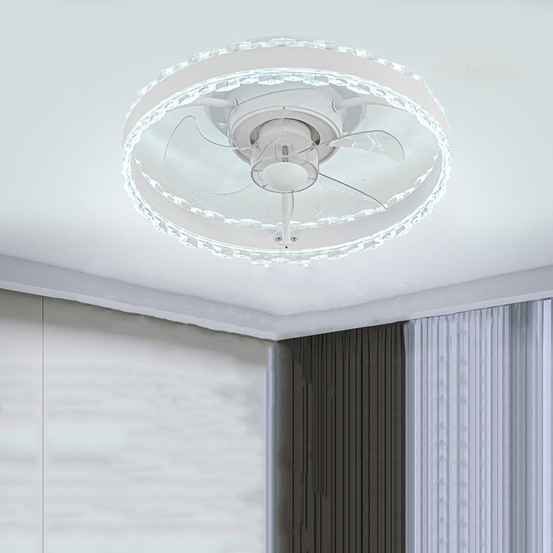 Contemporary Nordic LED Ceiling Fan Light - Round Aluminum Acrylic Design for Bedroom