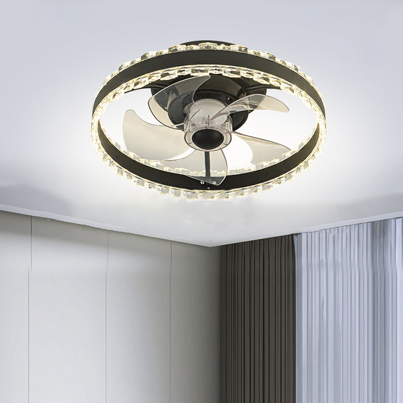 Contemporary Nordic LED Ceiling Fan Light - Round Aluminum Acrylic Design for Bedroom