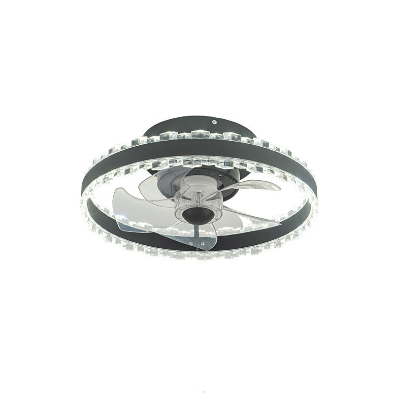 Contemporary Nordic LED Ceiling Fan Light - Round Aluminum Acrylic Design for Bedroom