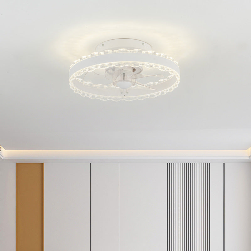 Contemporary Nordic LED Ceiling Fan Light - Round Aluminum Acrylic Design for Bedroom