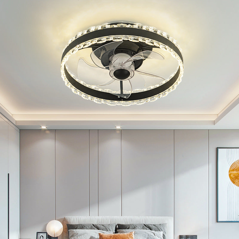 Contemporary Nordic LED Ceiling Fan Light - Round Aluminum Acrylic Design for Bedroom