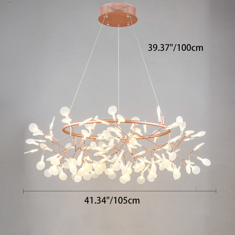 Contemporary Round Branch Firefly LED Chandelier - Acrylic & Stainless Steel for Bedroom Lighting